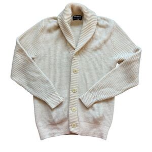 VTG Fisherman Shawl Collar Cardigan Cream Chunky Knit Grandpa Sweater L Orlon